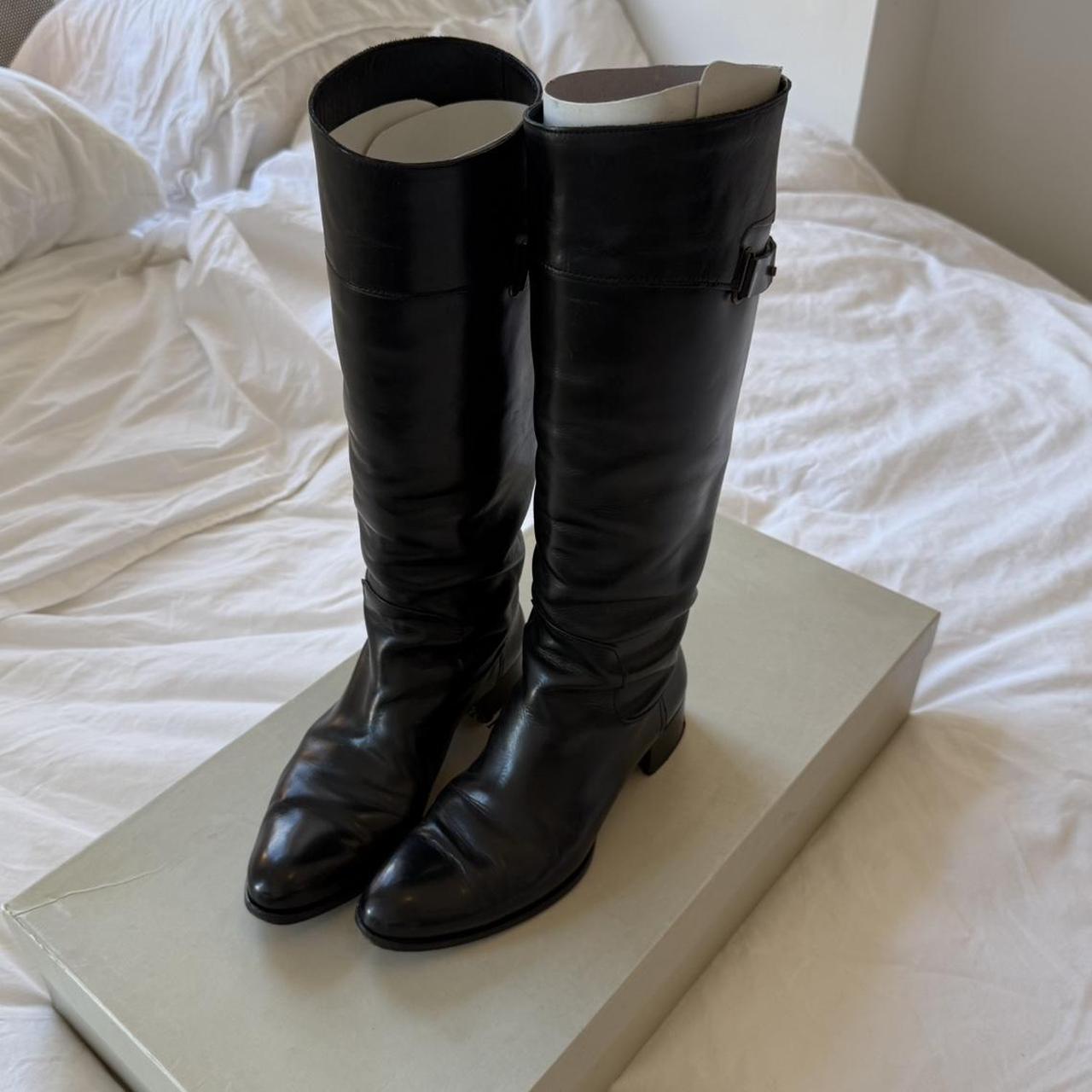 Giorgio Armani Black Leather Knee-High Riding Boots