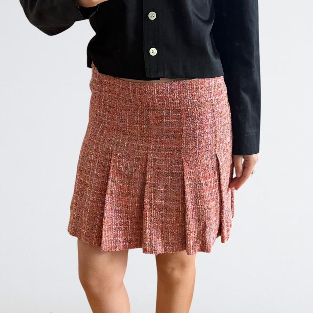 Machine à Coudre Pink Tweed Pleated Mini Skirt