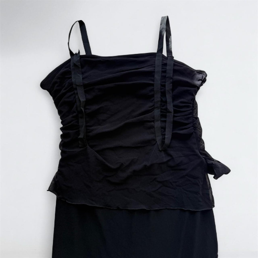 Y2K Black Ruched Mesh Fairy Mini Dress
