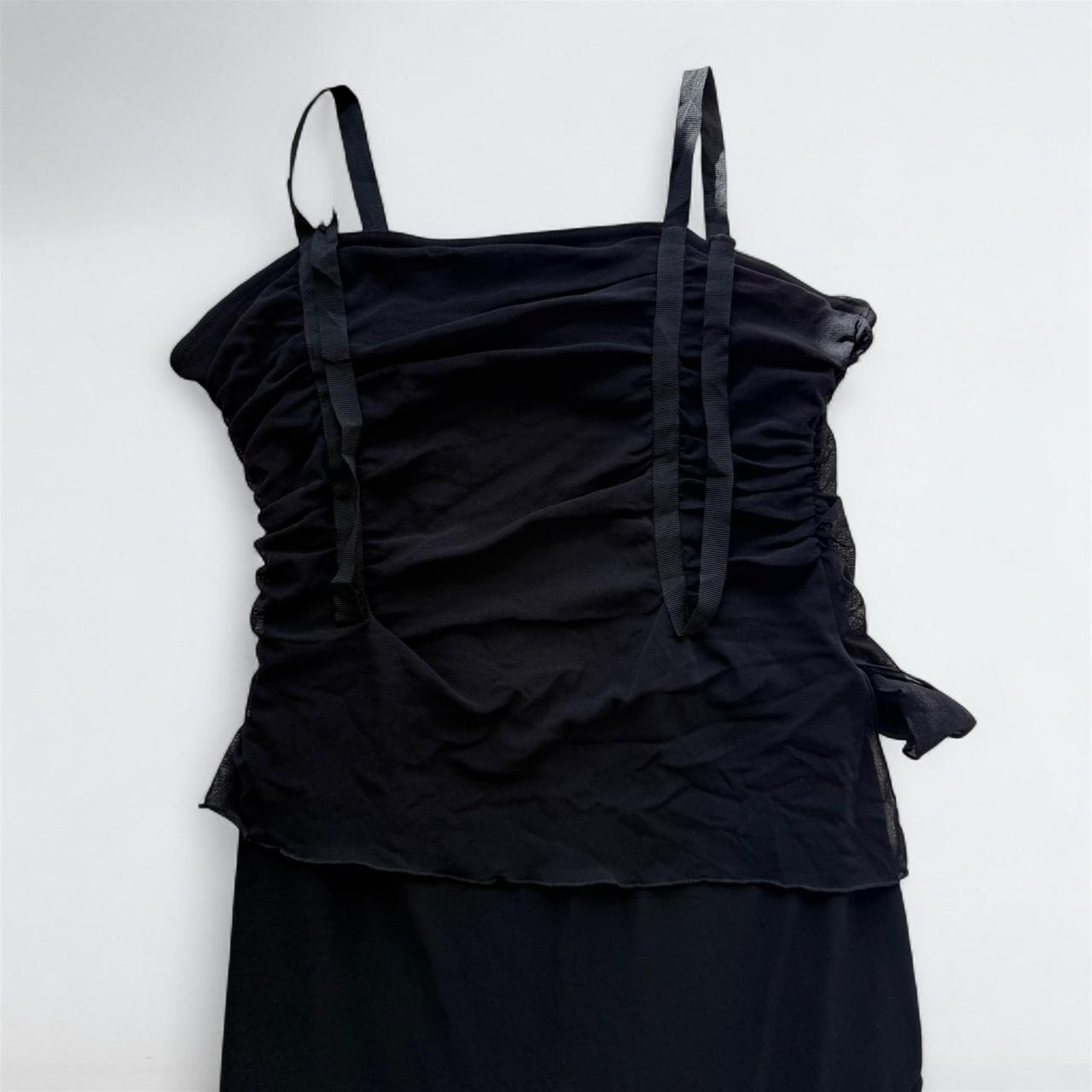 Y2K Black Ruched Mesh Fairy Mini Dress