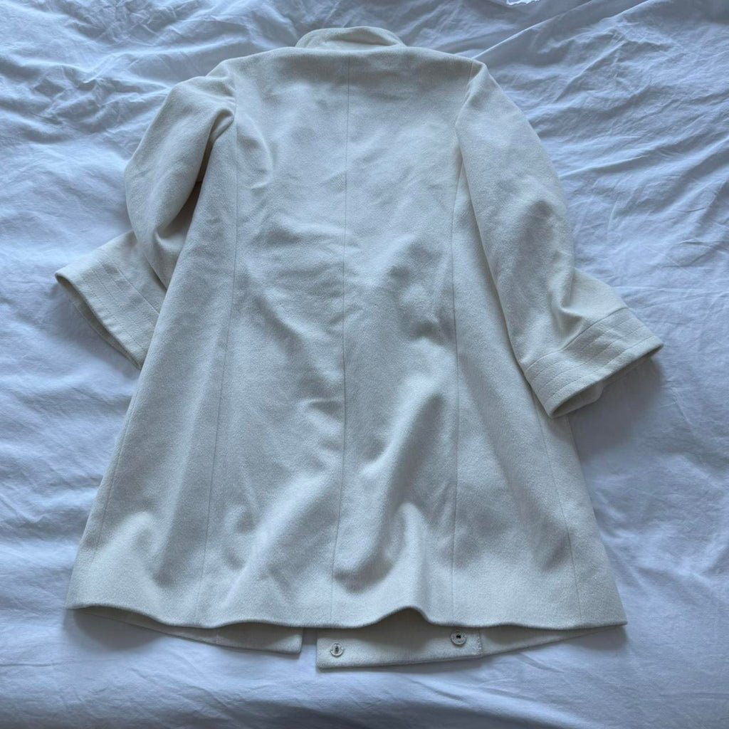 Cream Angora Cashmere Blend Stand Collar Coat