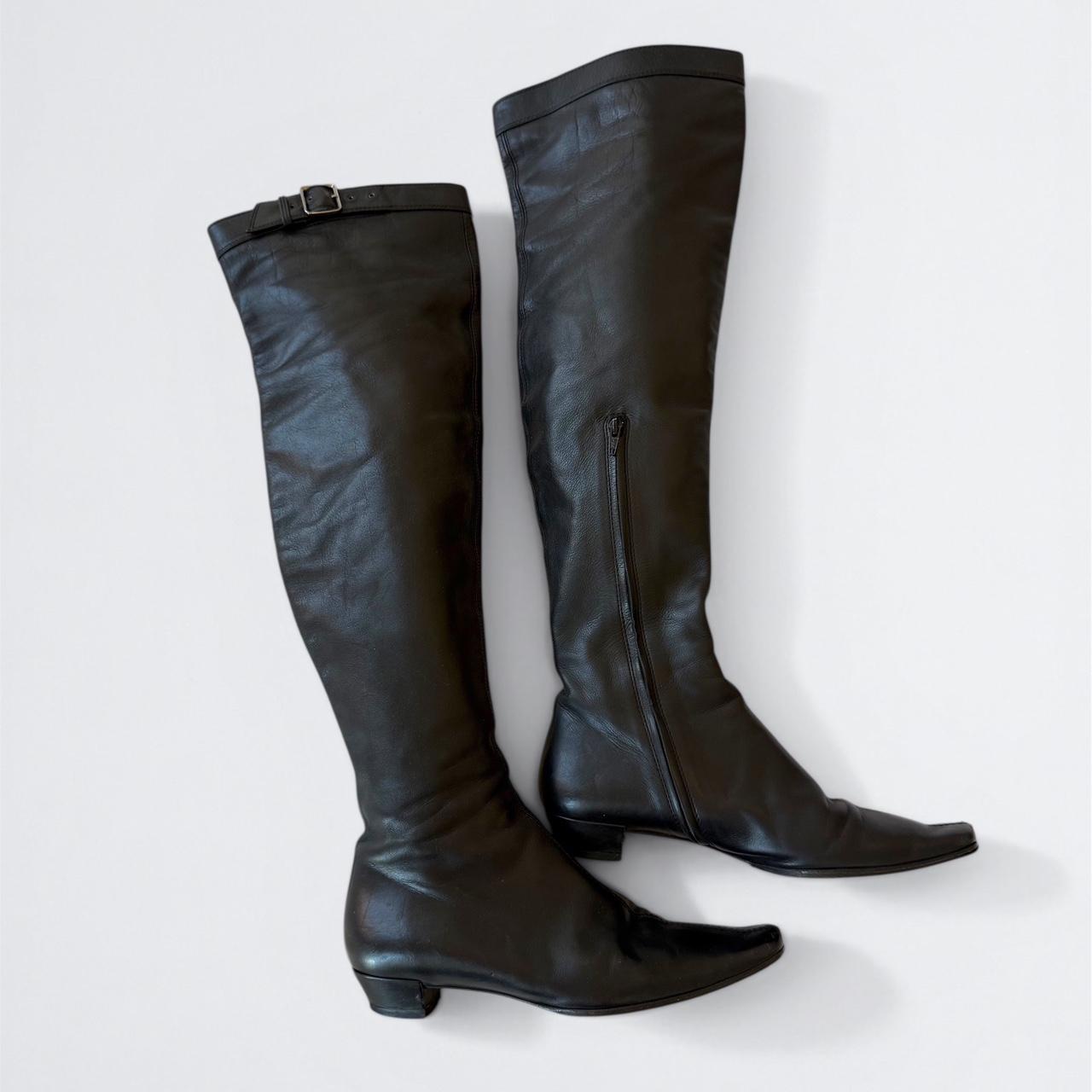 Gucci Vintage Black Leather Over-the-Knee Buckle Boots