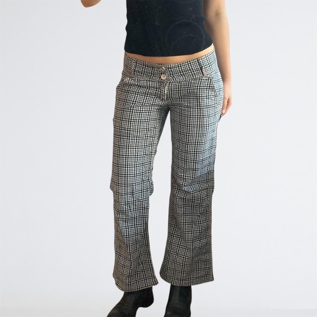 Betty Smith Navy Gingham Low-Rise Buckle-Back Pants