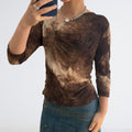 Brown Mesh Top with Gold Stud Detail