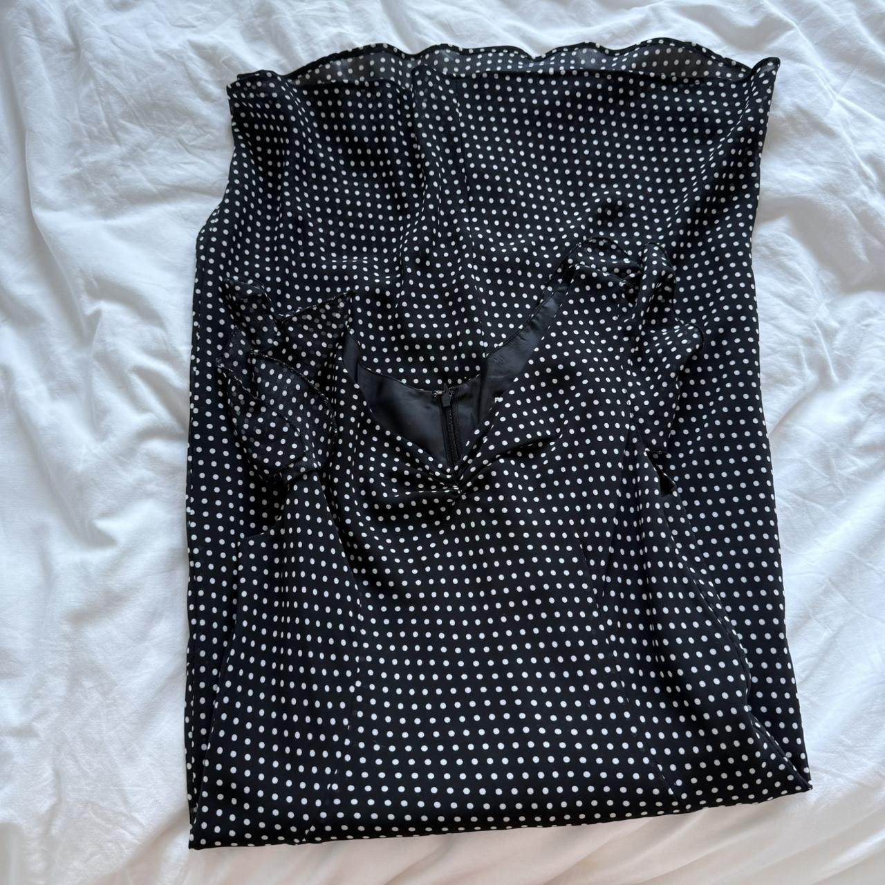 Black Polka Dot Ruched V-Neck Midi Dress